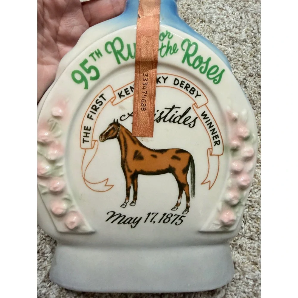Jim Beam Decanter 95th Kentucky Derby 1969 Aristides Blue Regal China Empty GOOD